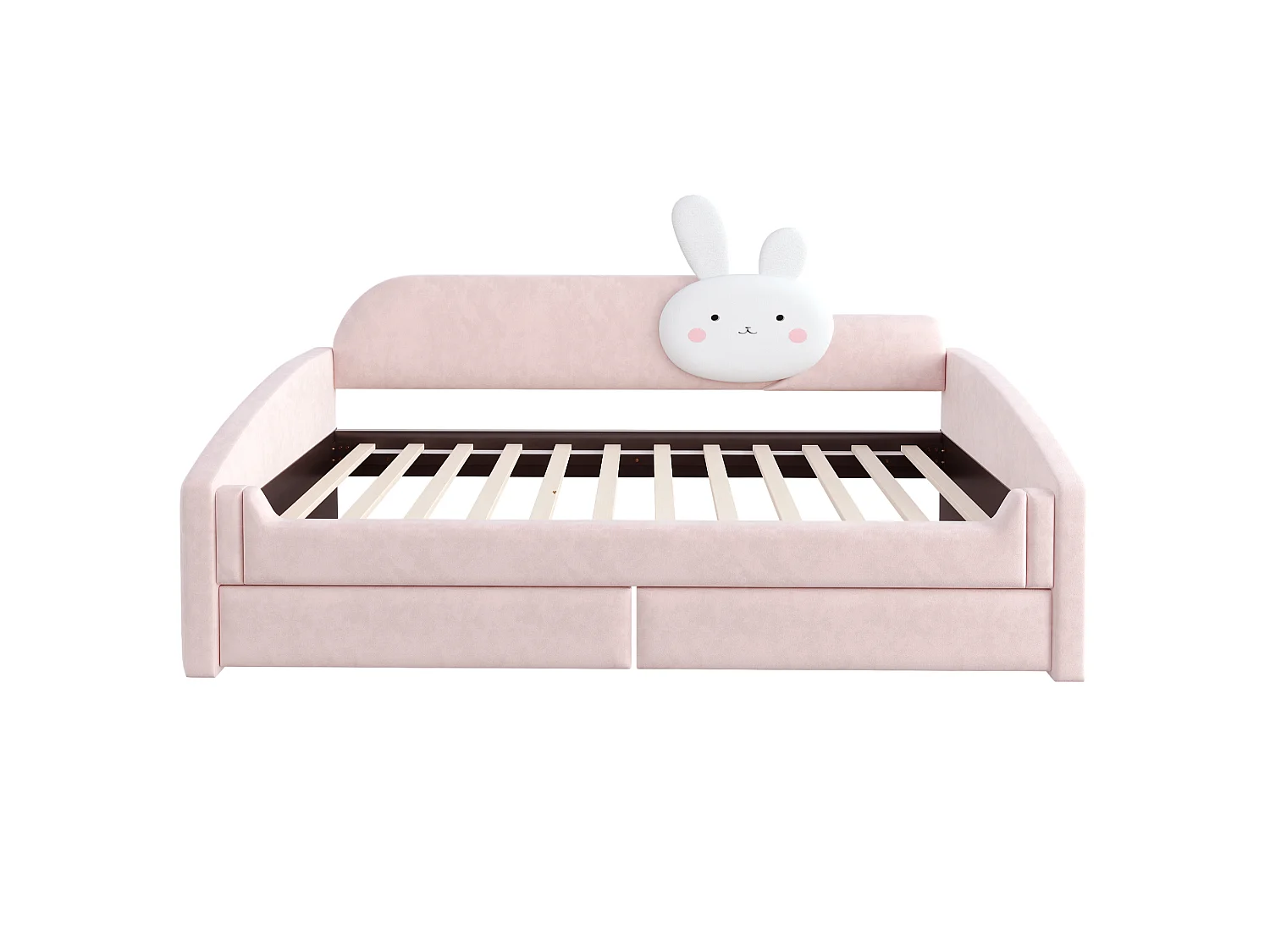 Children's sofa bed 90 x 200 cm - with LED light - velvet fabric - pink (mattress not included)