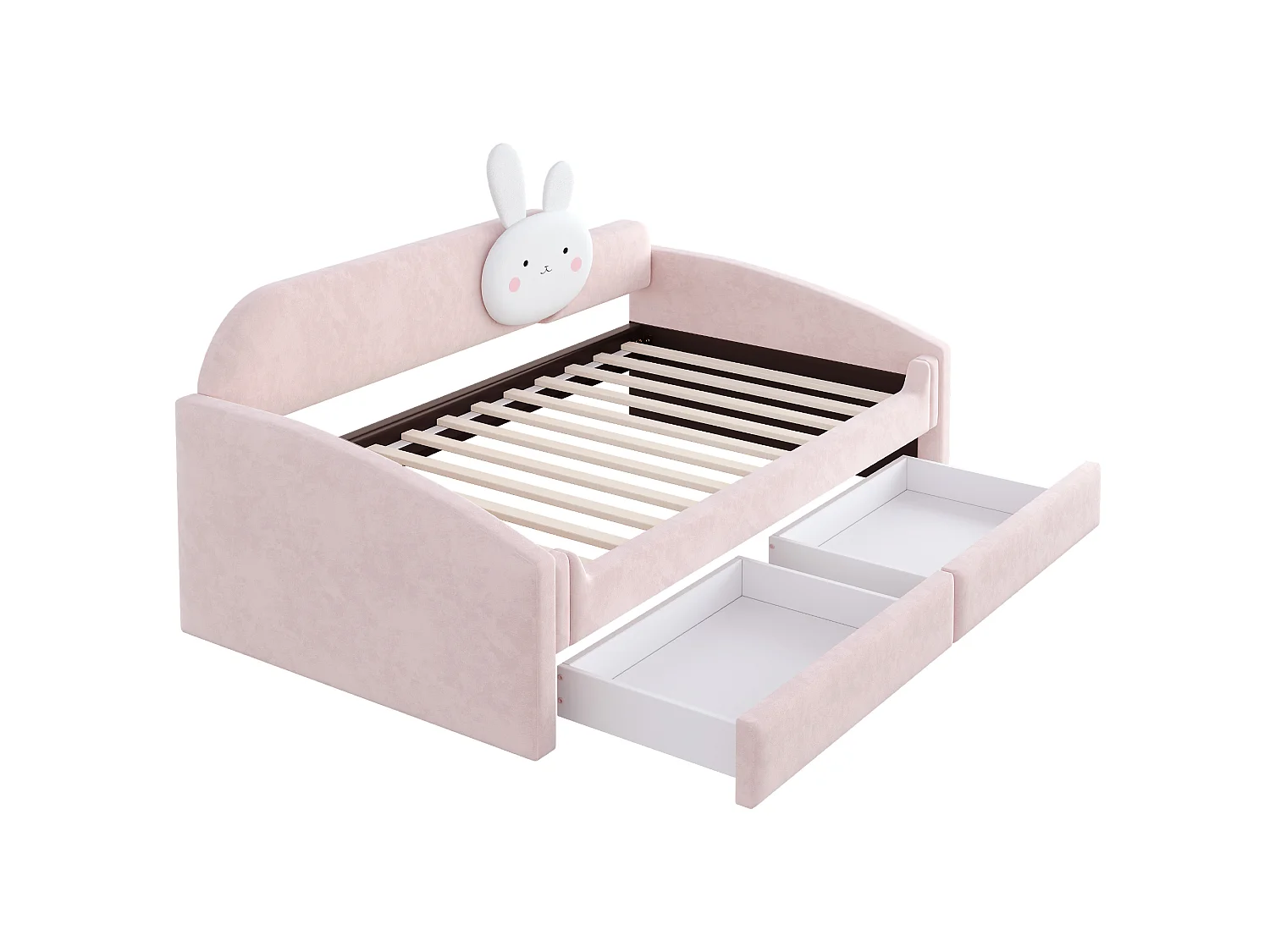 Children's sofa bed 90 x 200 cm - with LED light - velvet fabric - pink (mattress not included)