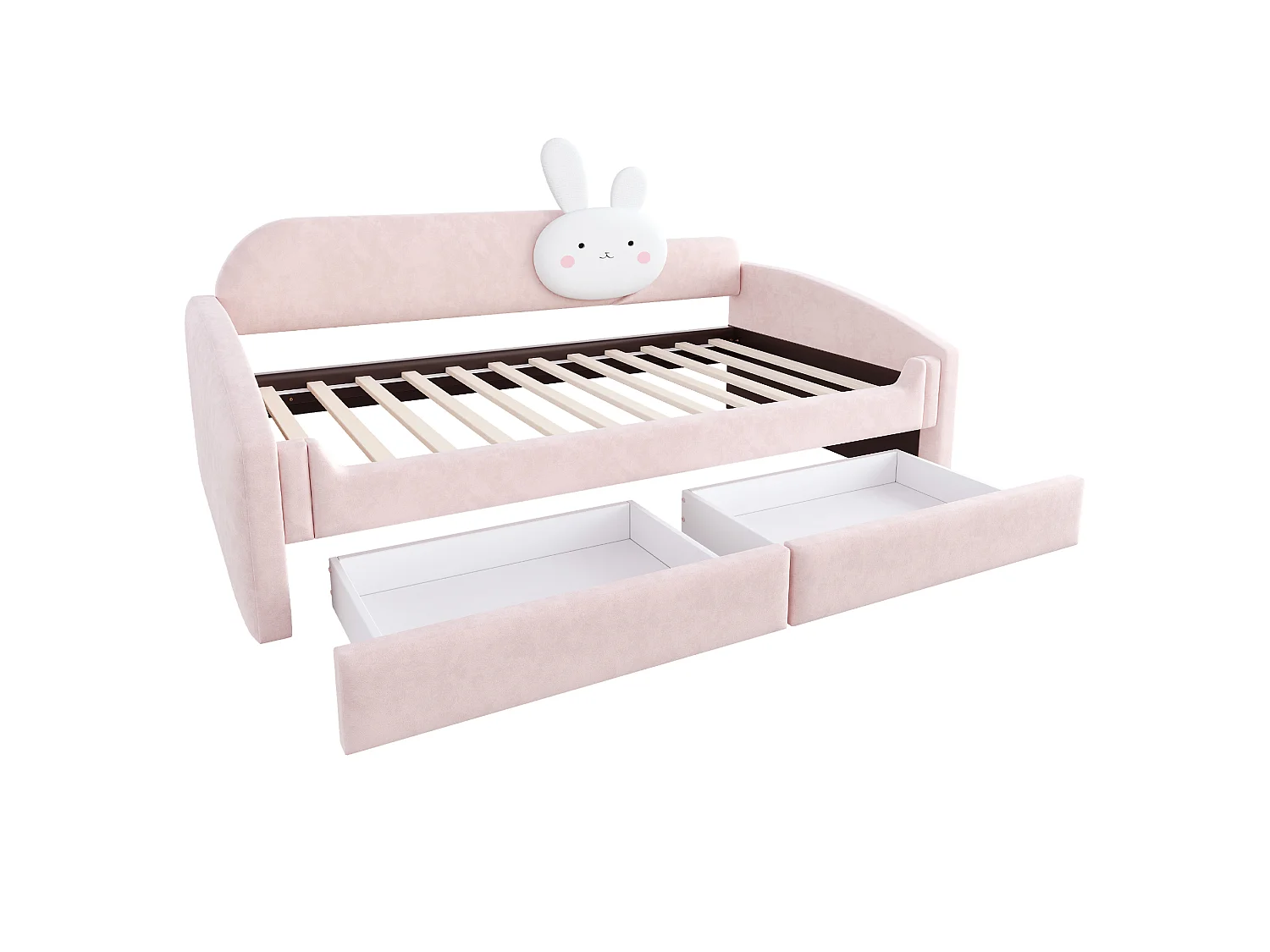Children's sofa bed 90 x 200 cm - with LED light - velvet fabric - pink (mattress not included)