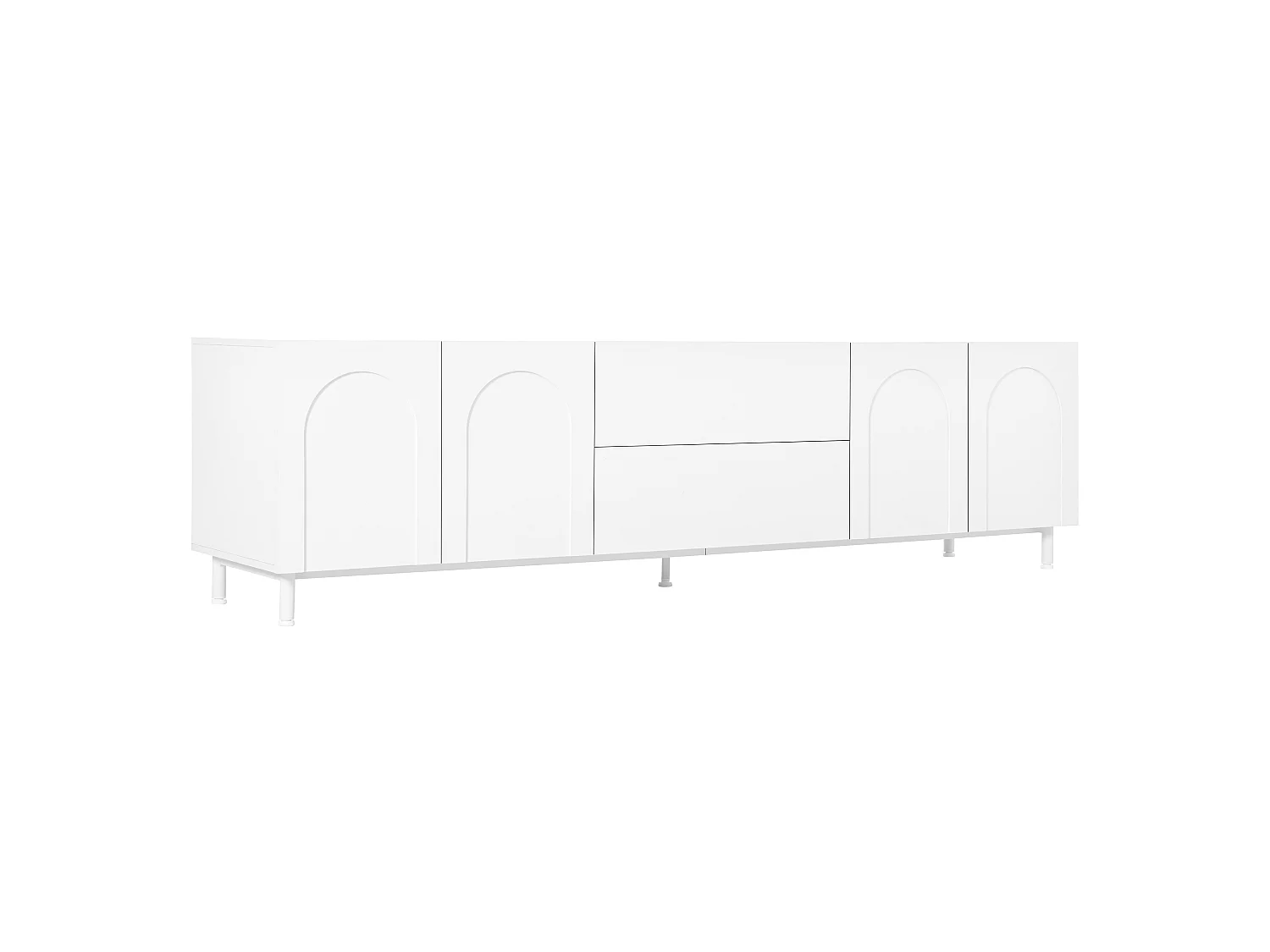 Moderner TV-Schrank 180x40x48 cm - 4 Türen und 2 Schubladen - Spanplatten und MDF - Beine aus Stahl - Weiß