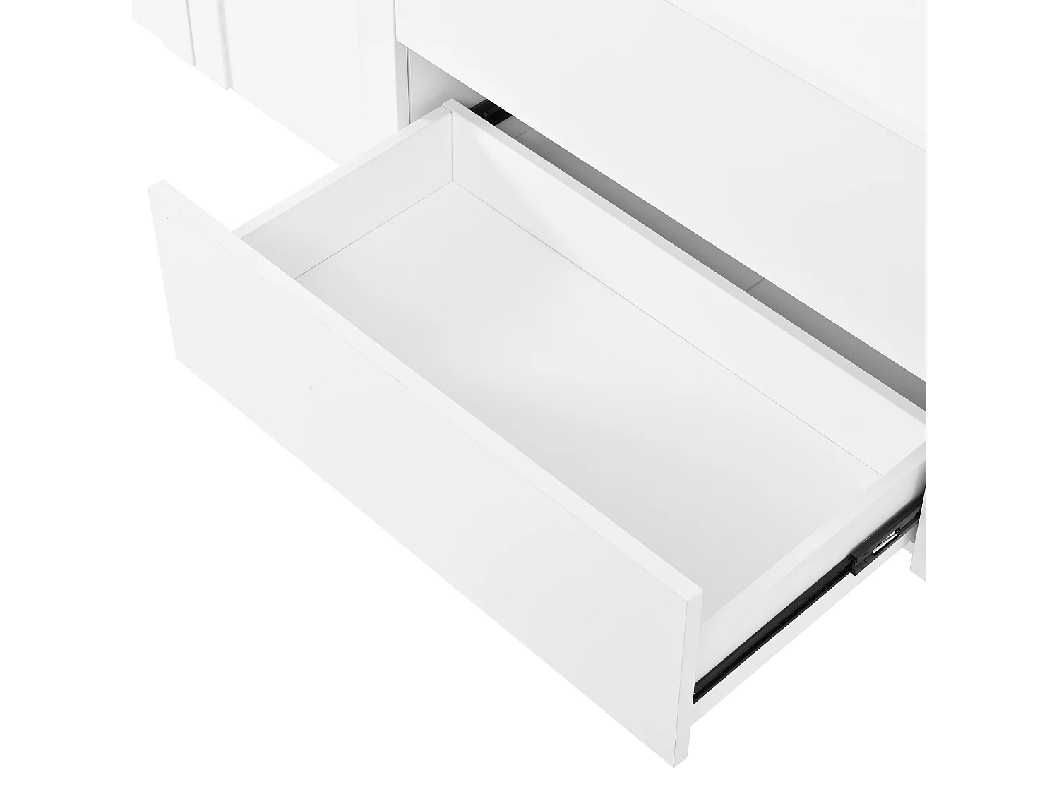 Moderner TV-Schrank 180x40x48 cm - 4 Türen und 2 Schubladen - Spanplatten und MDF - Beine aus Stahl - Weiß