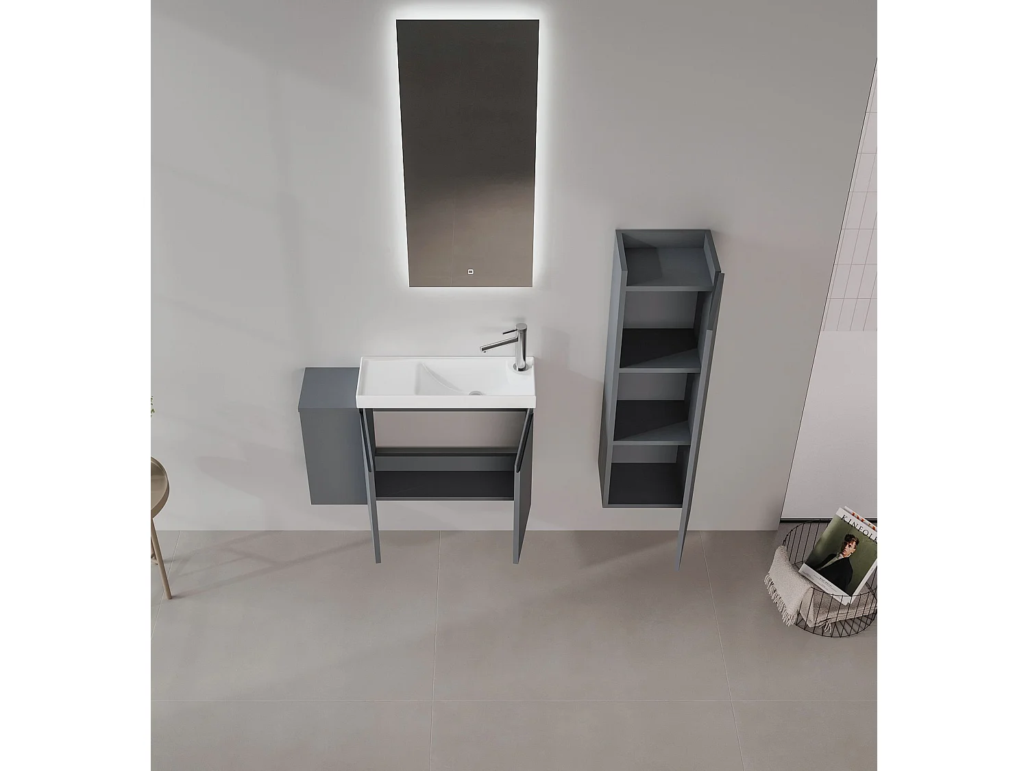 Ensemble Meuble Vasque avec Miroir (2 Pièces) "Ferla 80" - 80 x 22 x 45 cm - Matte Anthracite