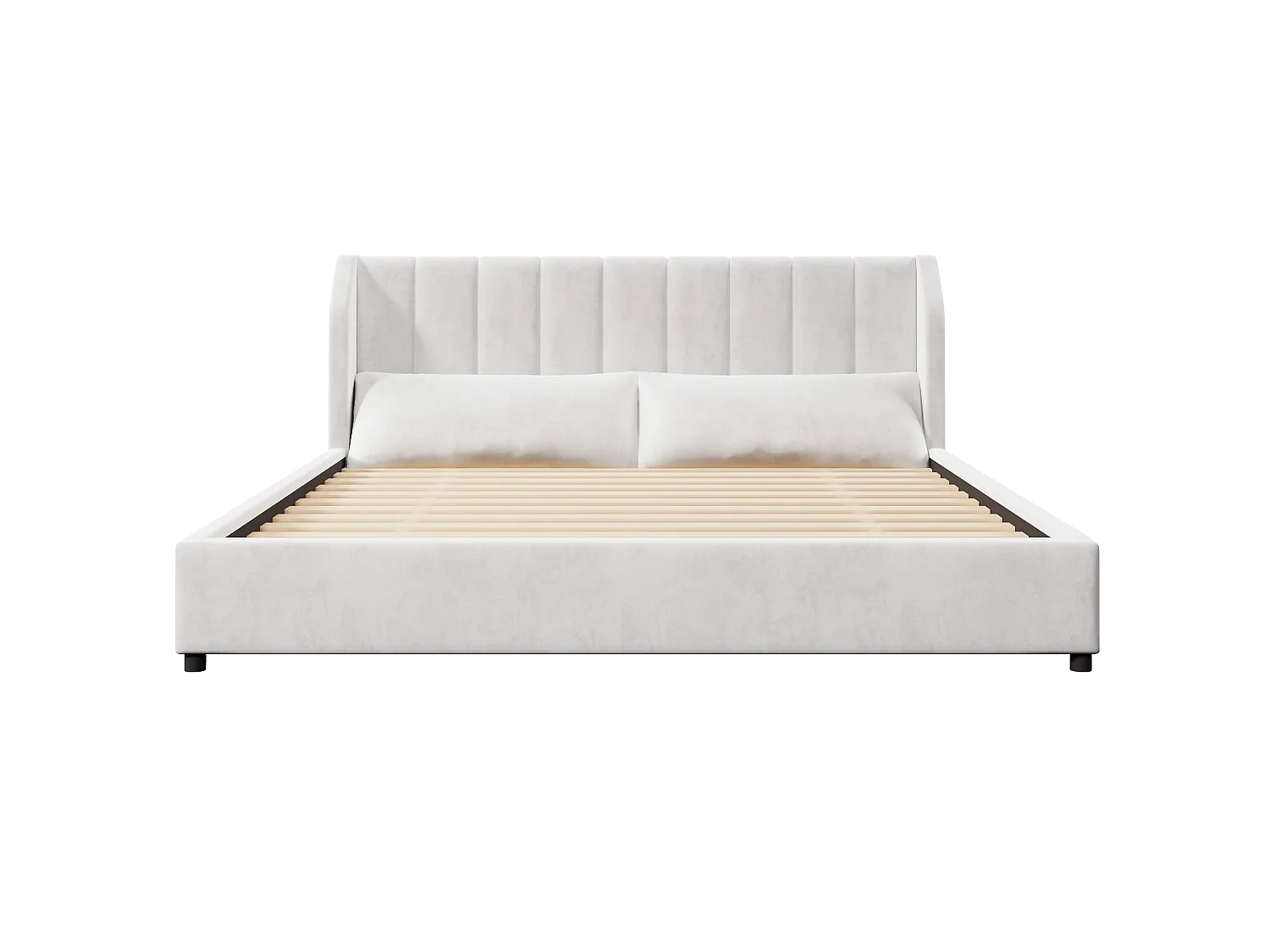 Dobbeltseng med tuftet hovedgærde 180x200 cm - Voksensenget - Flanelstof - Lamelbund - MDF - Beige (Madras ikke inkluderet)