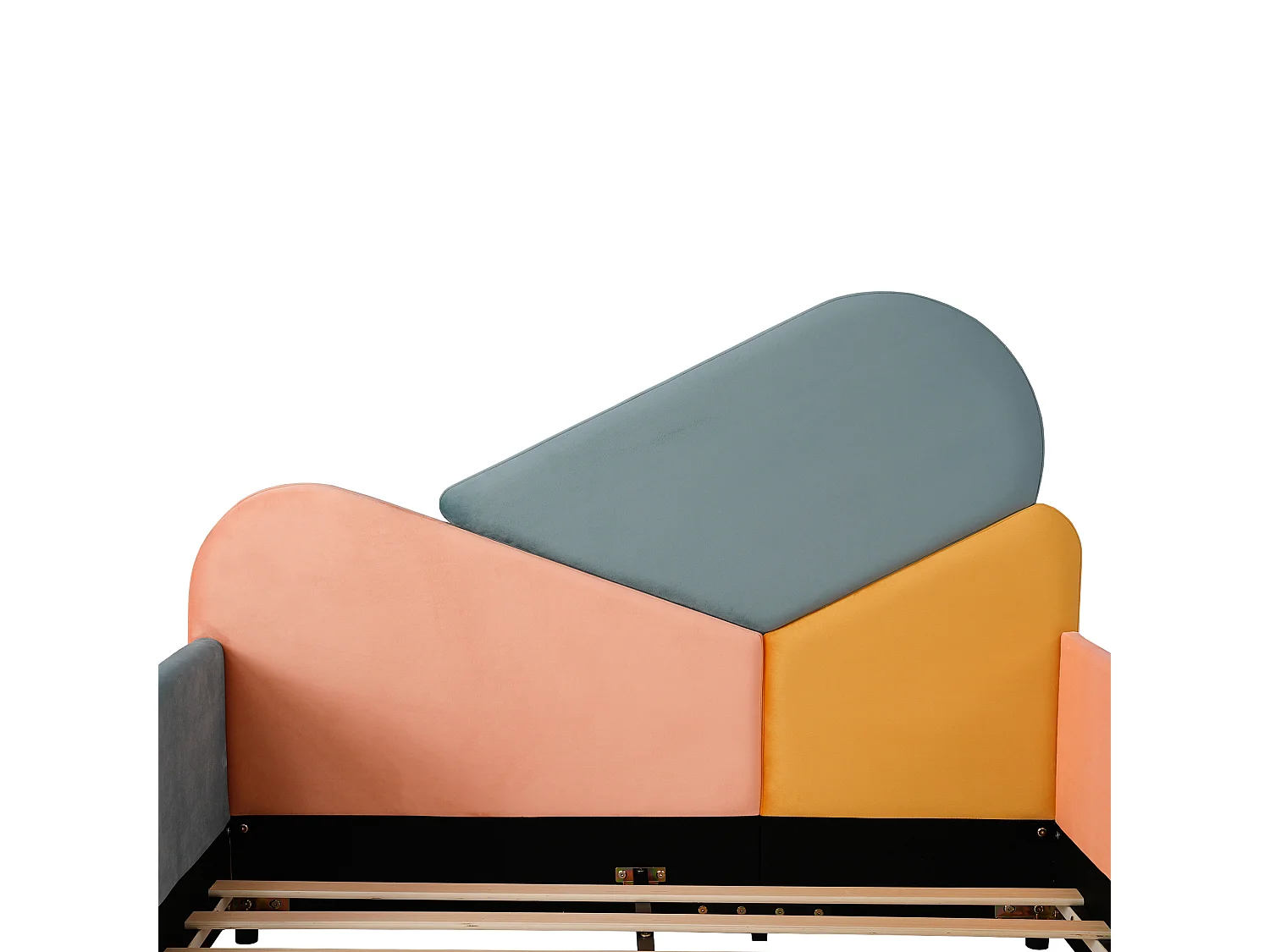 Lit enfant rembourré 140x200cm - lit multicolore - avec rambarde latérale - velours - Bleu, jaune, rose (sans matelas)