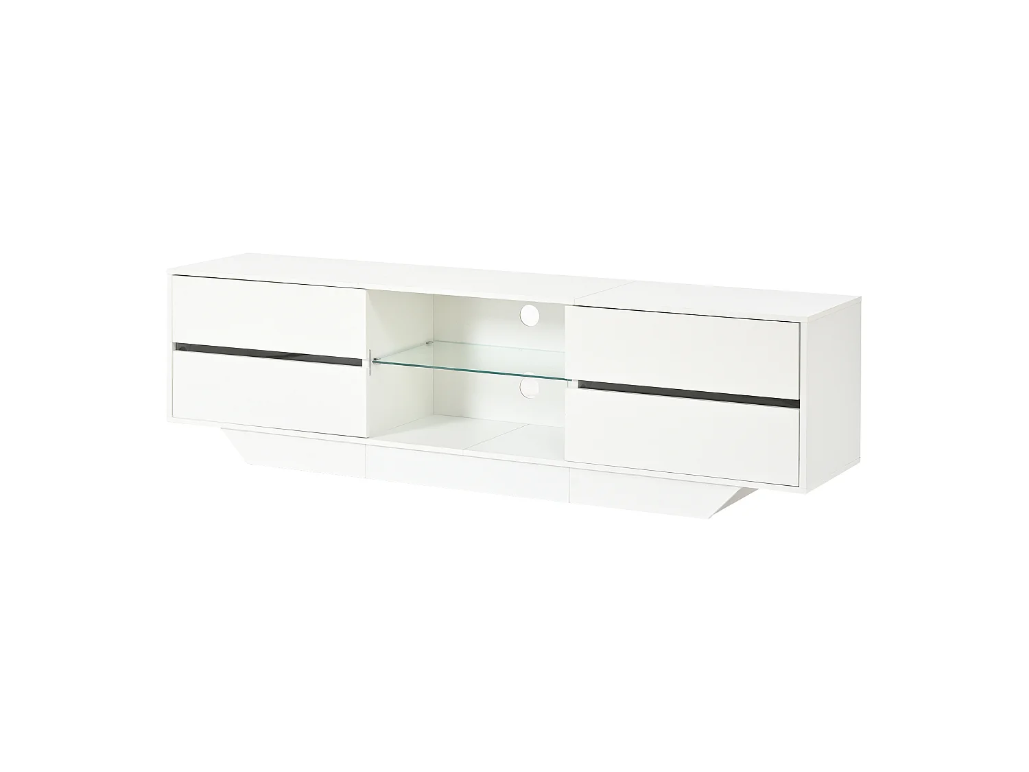 Hochglanzlackierter TV-Schrank 160x35x44,5 cm - LED-Beleuchtung und 2 Türen - Kompatibel mit TV bis 65 Zoll - Weiß