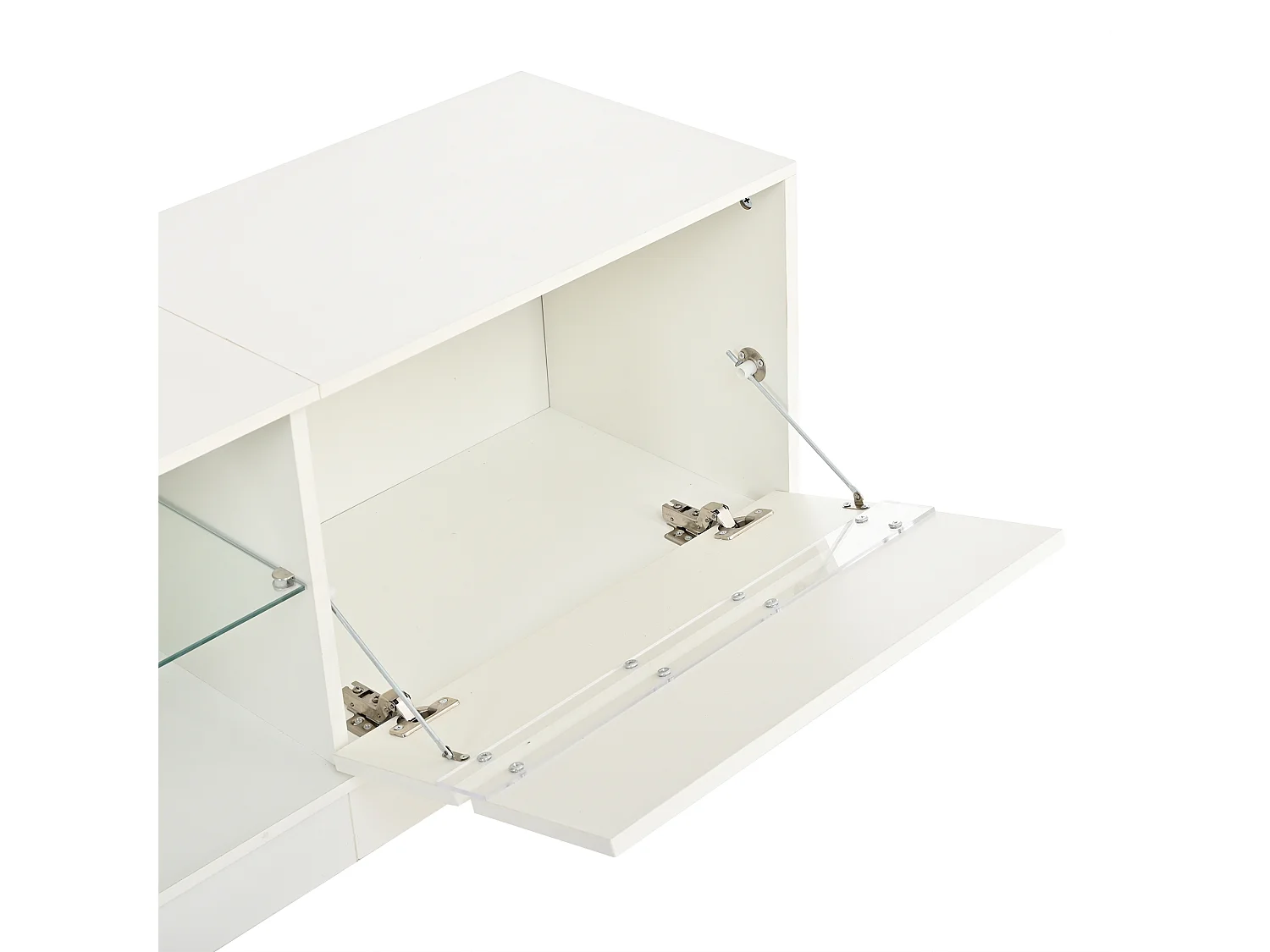 Hochglanzlackierter TV-Schrank 160x35x44,5 cm - LED-Beleuchtung und 2 Türen - Kompatibel mit TV bis 65 Zoll - Weiß