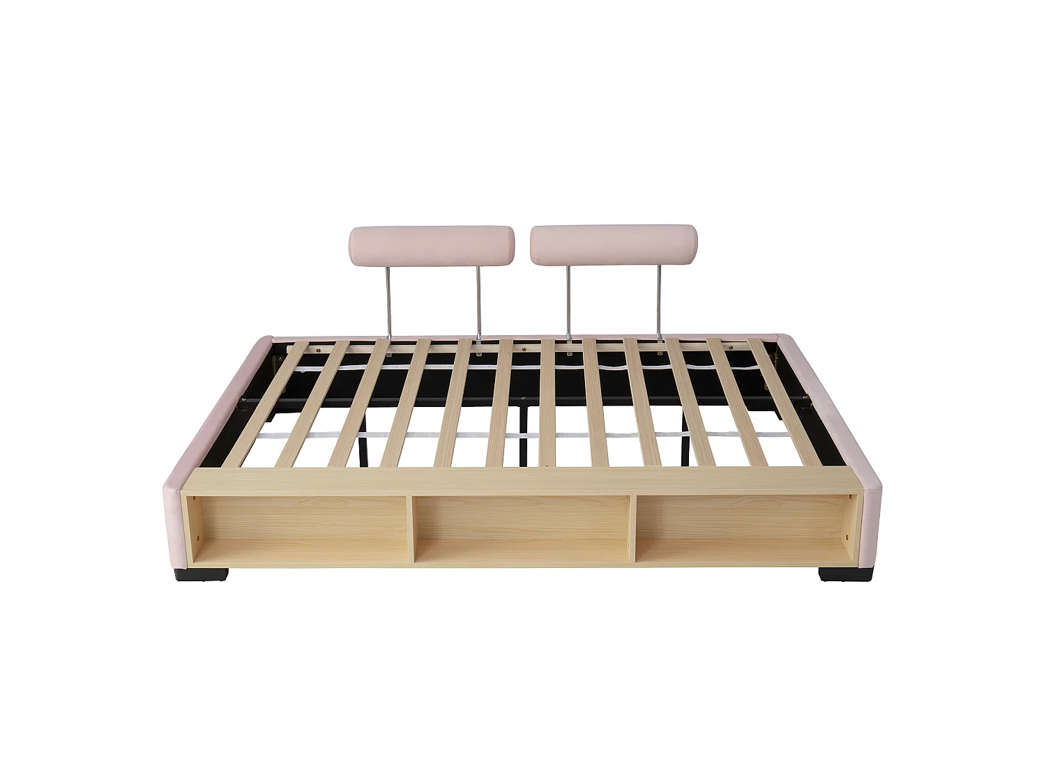 Lit coffre rembourré 140x200cm - Étagères latérales avec LED - espace de rangement ouvert - tissu velours - rose (sans matelas)