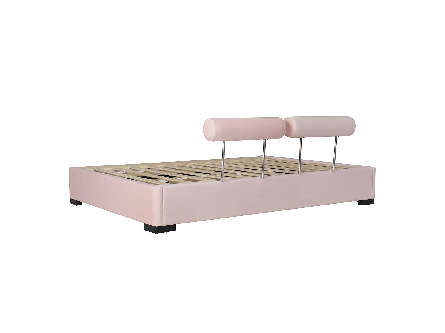 Lit coffre rembourré 140x200cm - Étagères latérales avec LED - espace de rangement ouvert - tissu velours - rose (sans matelas)