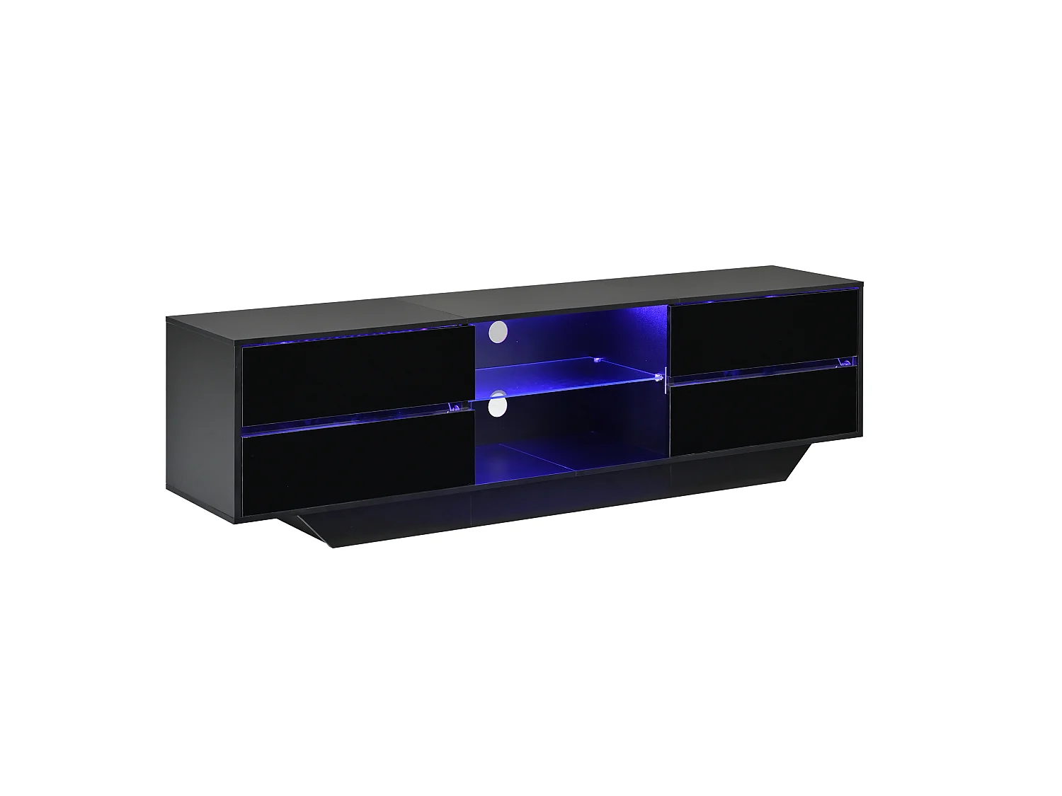 Hochglanzlackierter TV-Schrank 160x35x44,5 cm - LED-Beleuchtung und 2 Türen - Kompatibel mit TV bis 65 Zoll - Schwarz