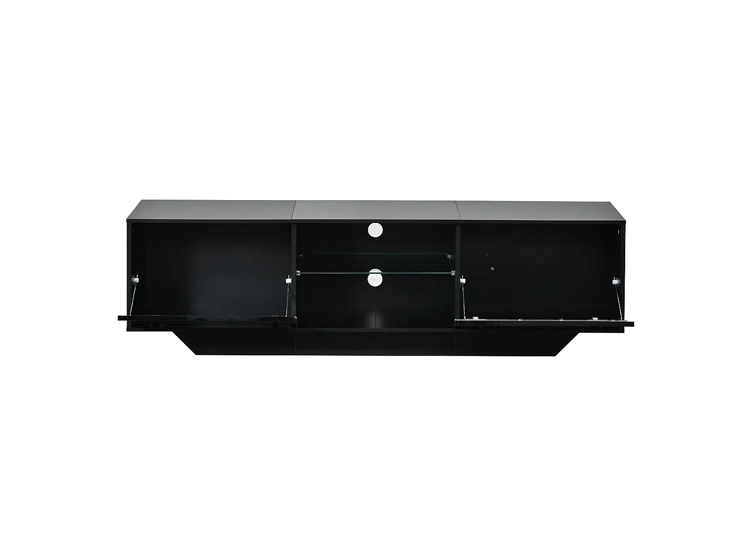 Hochglanzlackierter TV-Schrank 160x35x44,5 cm - LED-Beleuchtung und 2 Türen - Kompatibel mit TV bis 65 Zoll - Schwarz
