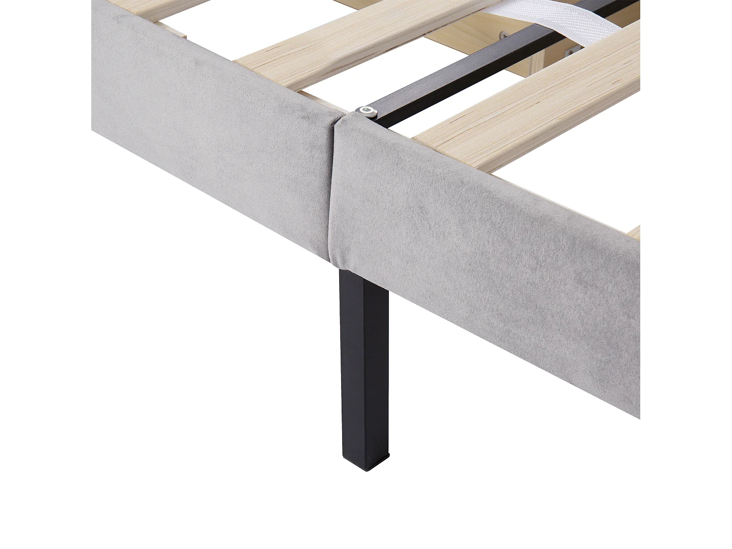 Lit rembourré 90x200 cm, lattes, tête réglable, 2 tiroirs, velours doux gris, enfant/junior/appoint (sans matelas)