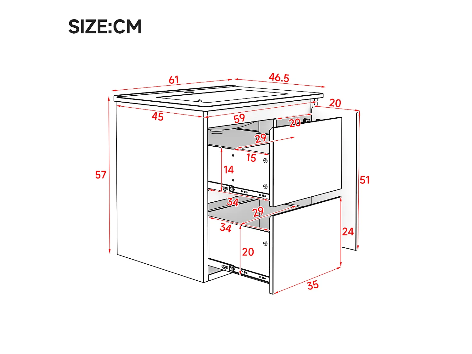 Wall-mounted bathroom cabinet with ceramic sink - with 2 drawers and 1 door - with LED - Lacquered finish - White