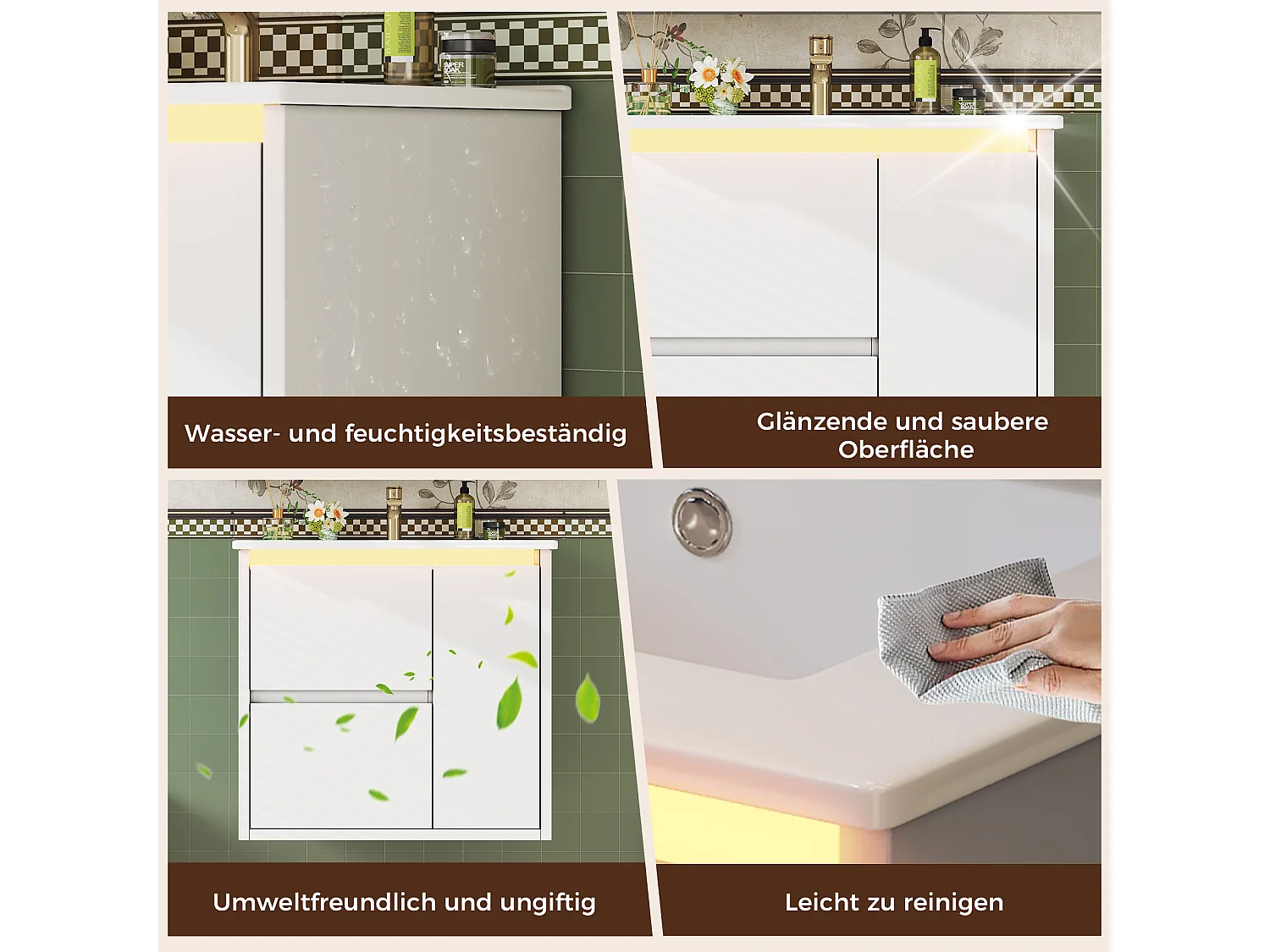 Wall-mounted bathroom cabinet with ceramic sink - with 2 drawers and 1 door - with LED - Lacquered finish - White