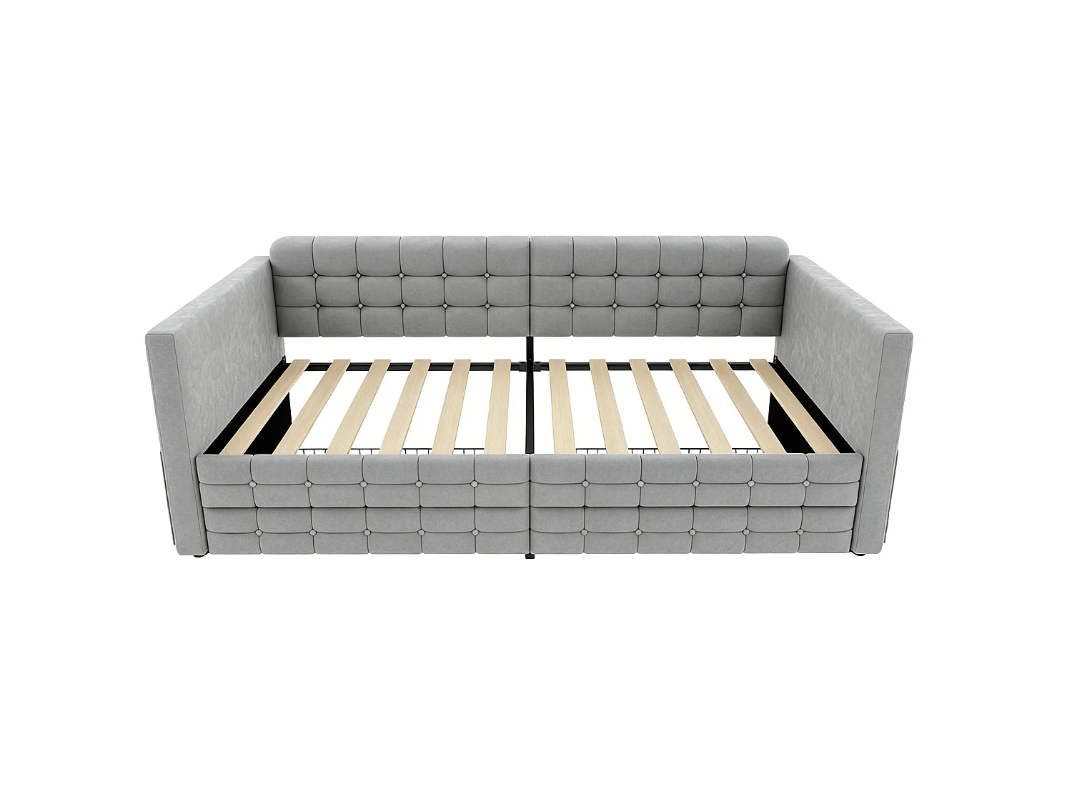 Gepolstertes Schlafsofa 90x190cm - mit Staufächern - mit 2 Schubladen - Samtstoff - grau (Matratze nicht enthalten)