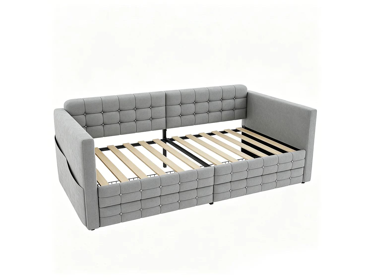 Gepolstertes Schlafsofa 90x190cm - mit Staufächern - mit 2 Schubladen - Samtstoff - grau (Matratze nicht enthalten)