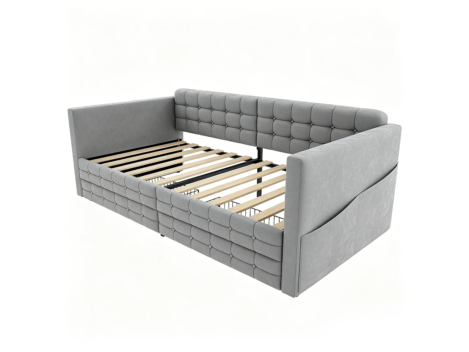Gepolstertes Schlafsofa 90x190cm - mit Staufächern - mit 2 Schubladen - Samtstoff - grau (Matratze nicht enthalten)