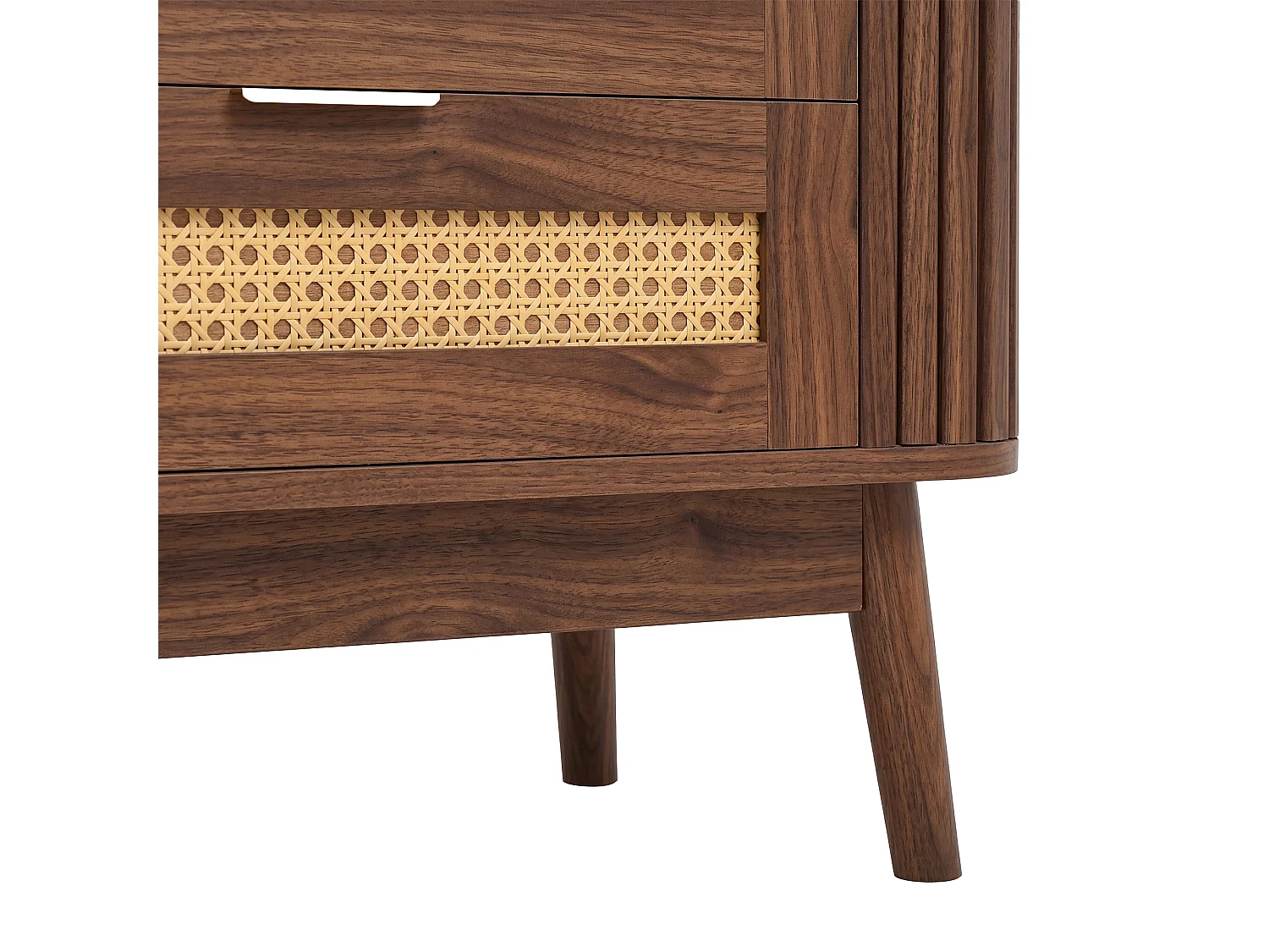 Moderner TV-Schrank 180x40x50 cm - 4 Schubladen und 2 Glastüren - LED-Beleuchtung - Spanplatten - Braun