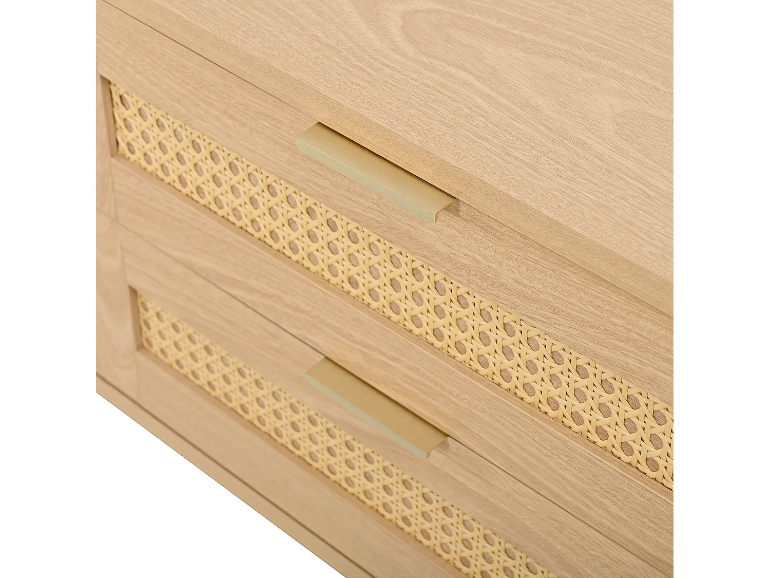 Moderner TV-Schrank 180x40x50 cm - 4 Schubladen und 2 Glastüren - LED-Beleuchtung - Spanplatten - Natur