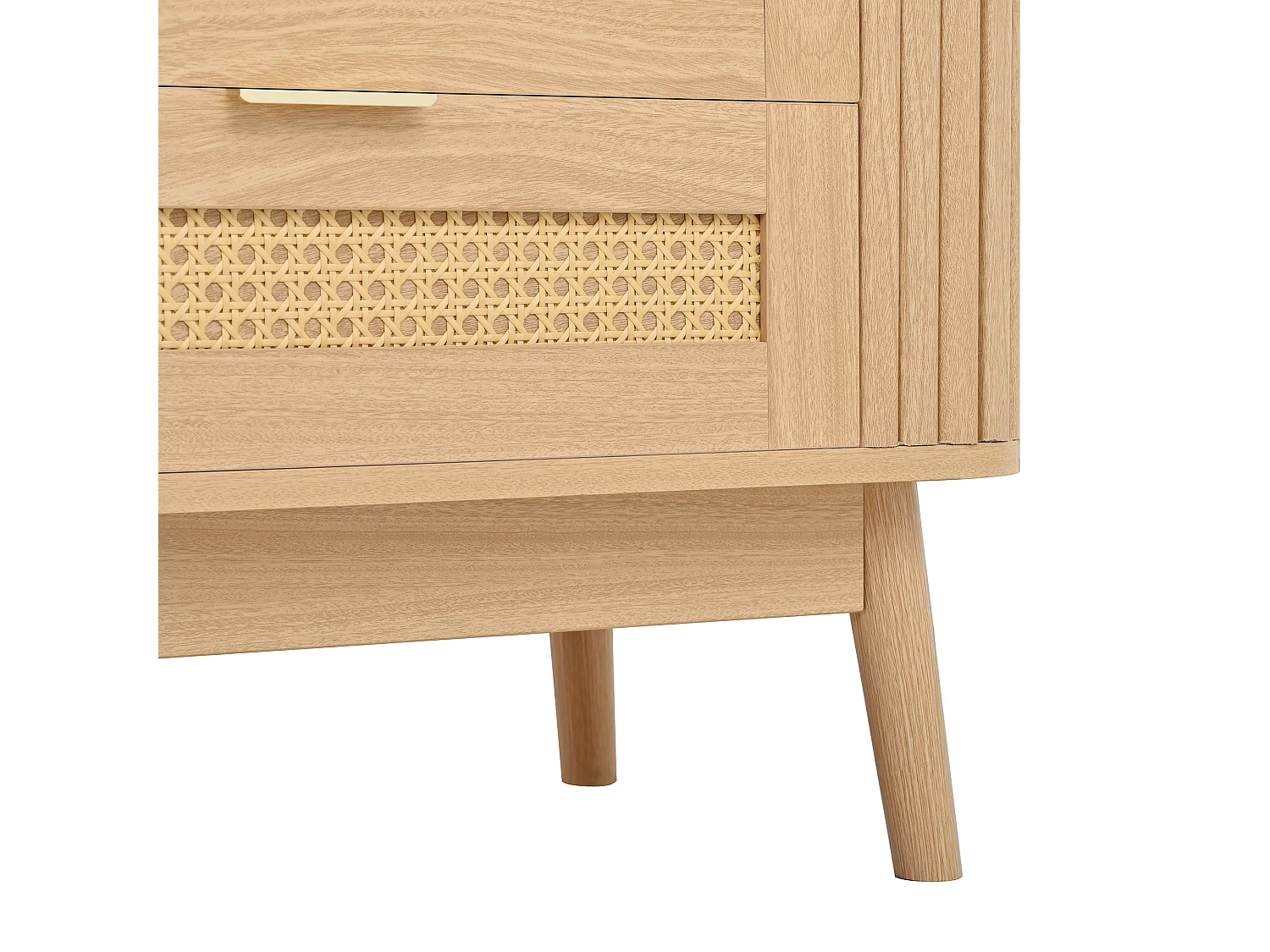 Moderner TV-Schrank 180x40x50 cm - 4 Schubladen und 2 Glastüren - LED-Beleuchtung - Spanplatten - Natur