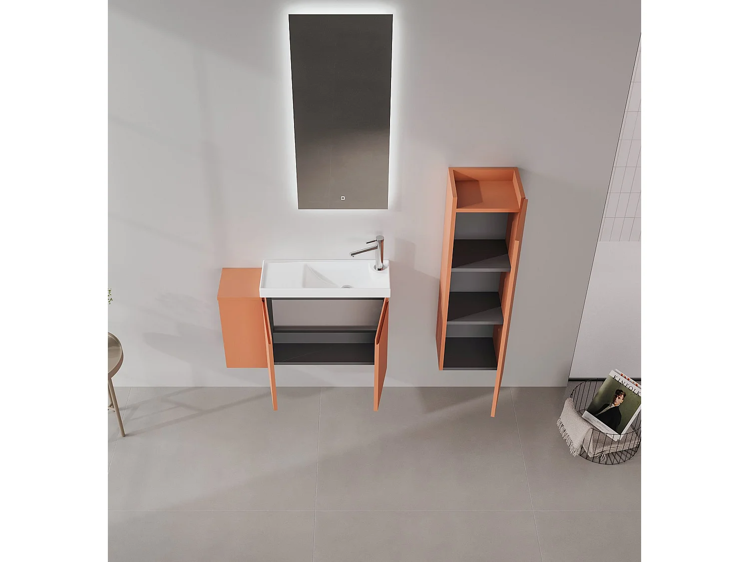 Ensemble Meuble Vasque avec Miroir (2 Pièces) "Ferla 80" - 80 x 22 x 45 cm - Matte Cinnamon