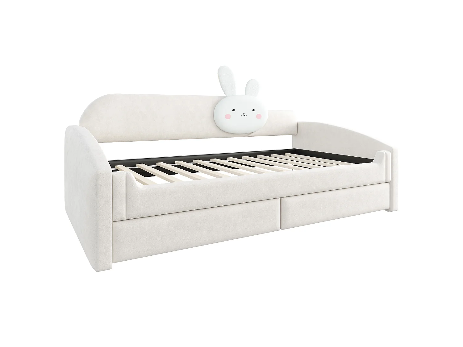 Children's sofa bed 90 x 200 cm - with LED light - velvet fabric - beige (mattress not included)