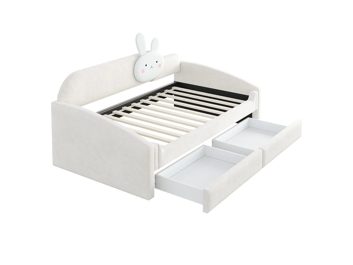 Children's sofa bed 90 x 200 cm - with LED light - velvet fabric - beige (mattress not included)