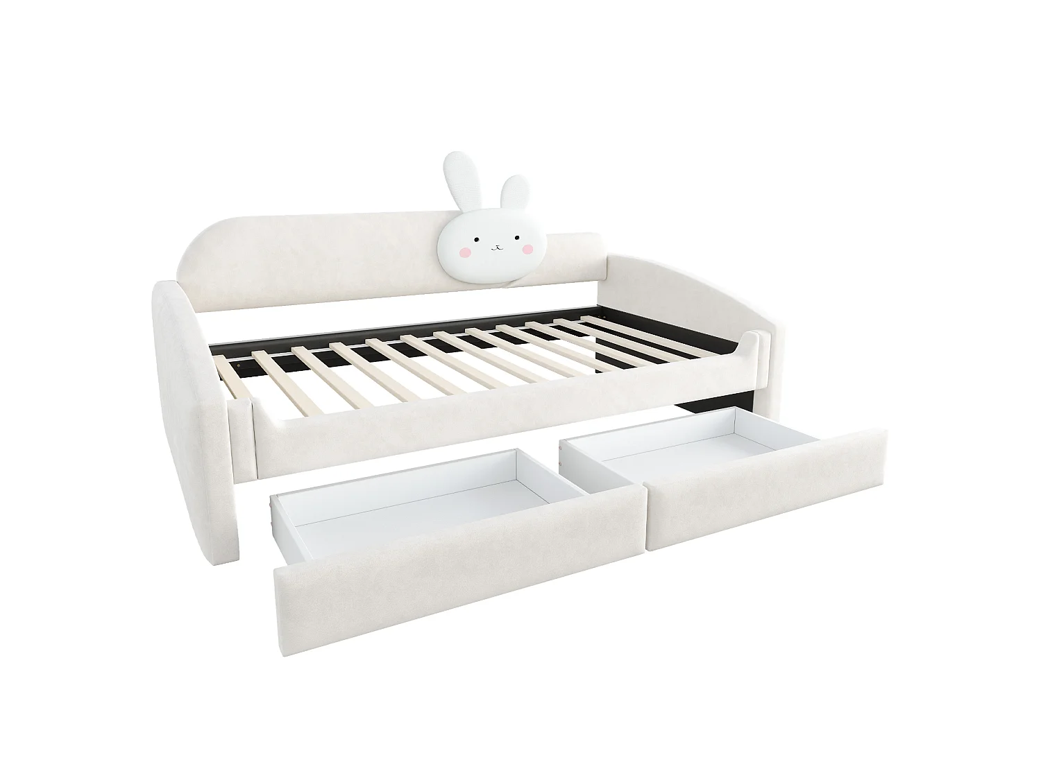 Children's sofa bed 90 x 200 cm - with LED light - velvet fabric - beige (mattress not included)