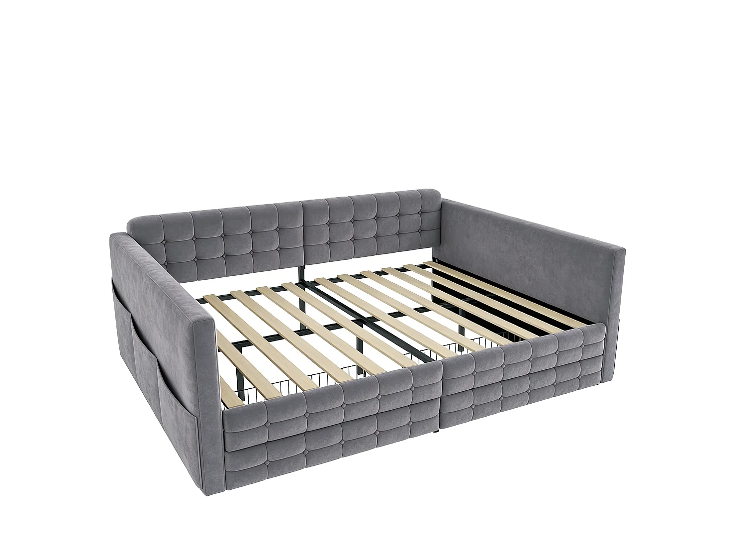 Gepolstertes Schlafsofa 140x190cm - mit Staufächern - mit 2 Schubladen - Samtstoff - grau (Matratze nicht enthalten)