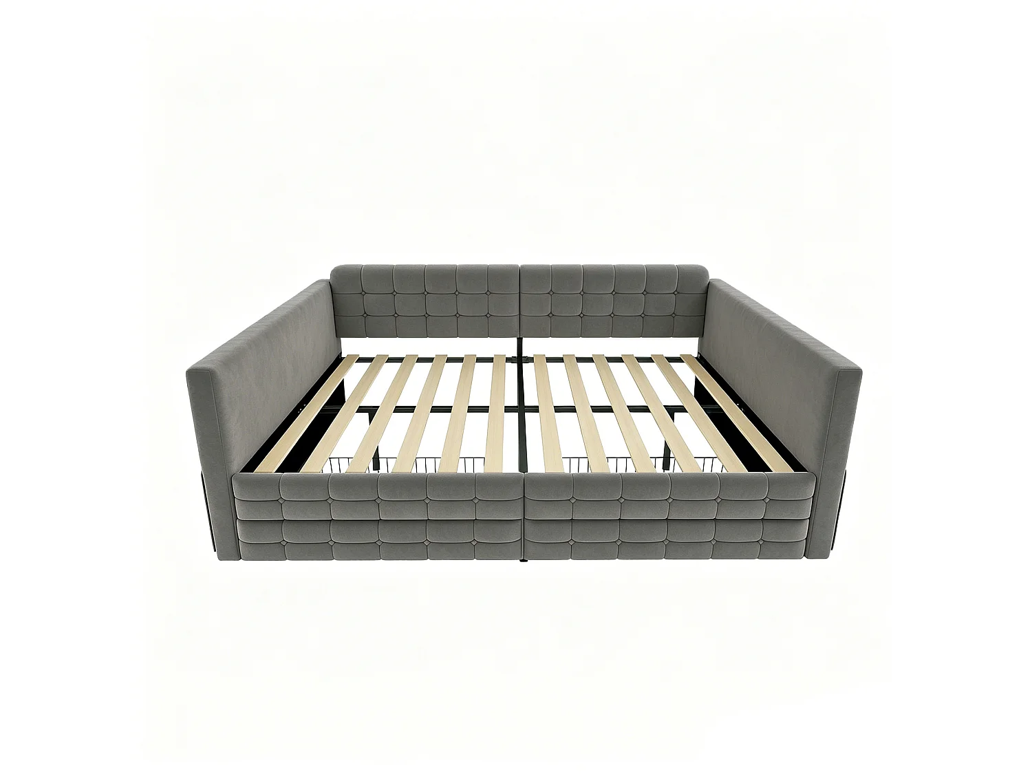 Gepolstertes Schlafsofa 140x190cm - mit Staufächern - mit 2 Schubladen - Samtstoff - grau (Matratze nicht enthalten)