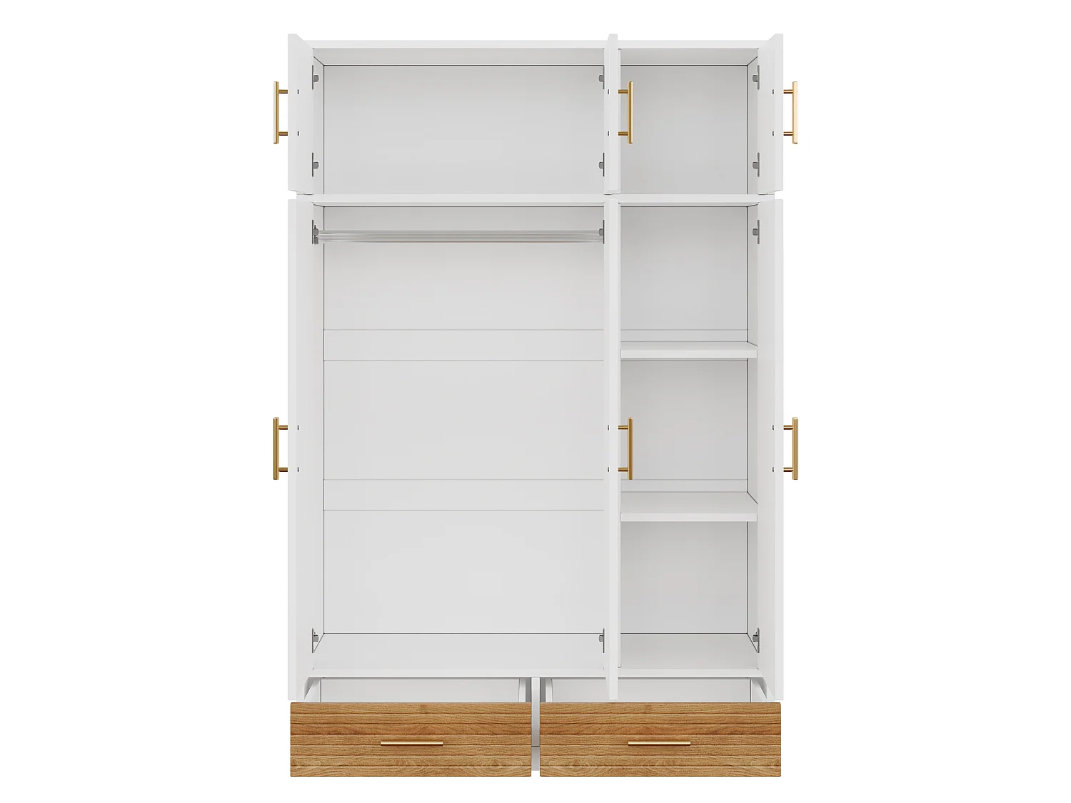 Bedroom wardrobe 120 x 50 x 180 cm - 3 doors and 2 drawers - With hanging rod and shelves - MDF - White