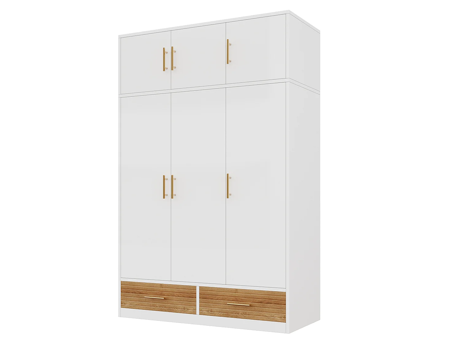 Bedroom wardrobe 120 x 50 x 180 cm - 3 doors and 2 drawers - With hanging rod and shelves - MDF - White