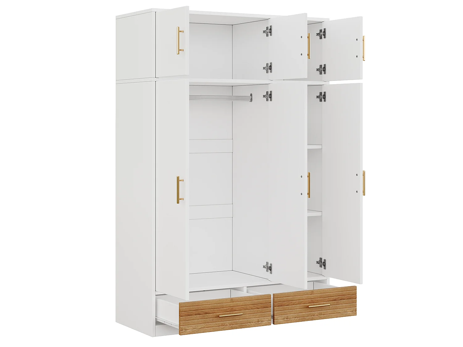 Bedroom wardrobe 120 x 50 x 180 cm - 3 doors and 2 drawers - With hanging rod and shelves - MDF - White