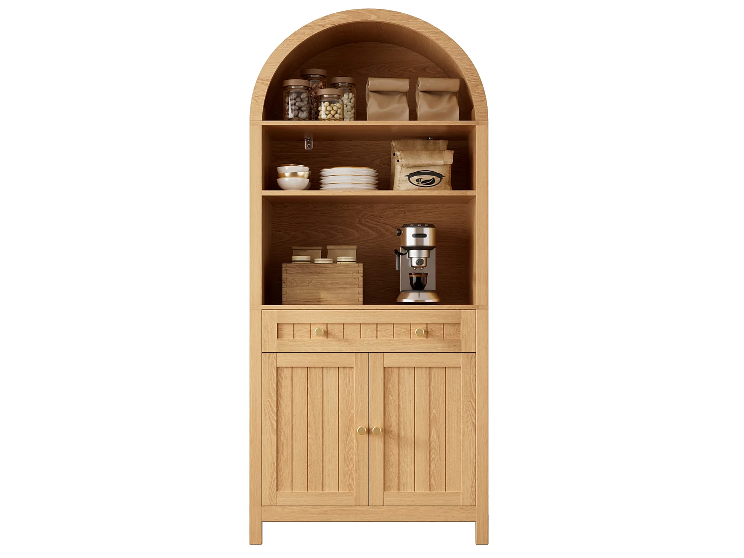Szafka kuchenna 76 × 40 × 180 cm - 2 drzwi i 1 szuflada - Otwarte półki - MDF - Naturalny kolor