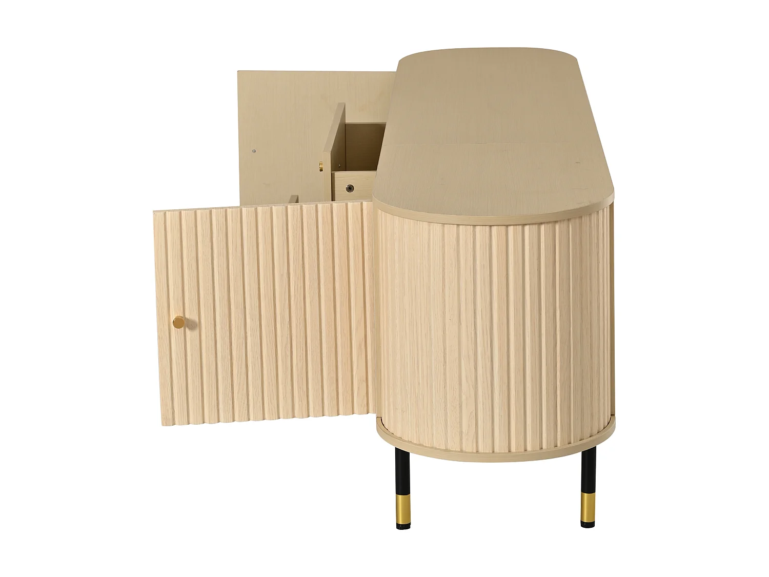 TV-Möbel oval 180x40x58 cm - mit 2 Türen und 2 Schubladen - Holzoptik - geeignet für TV bis 75 Zoll - MDF - Natur