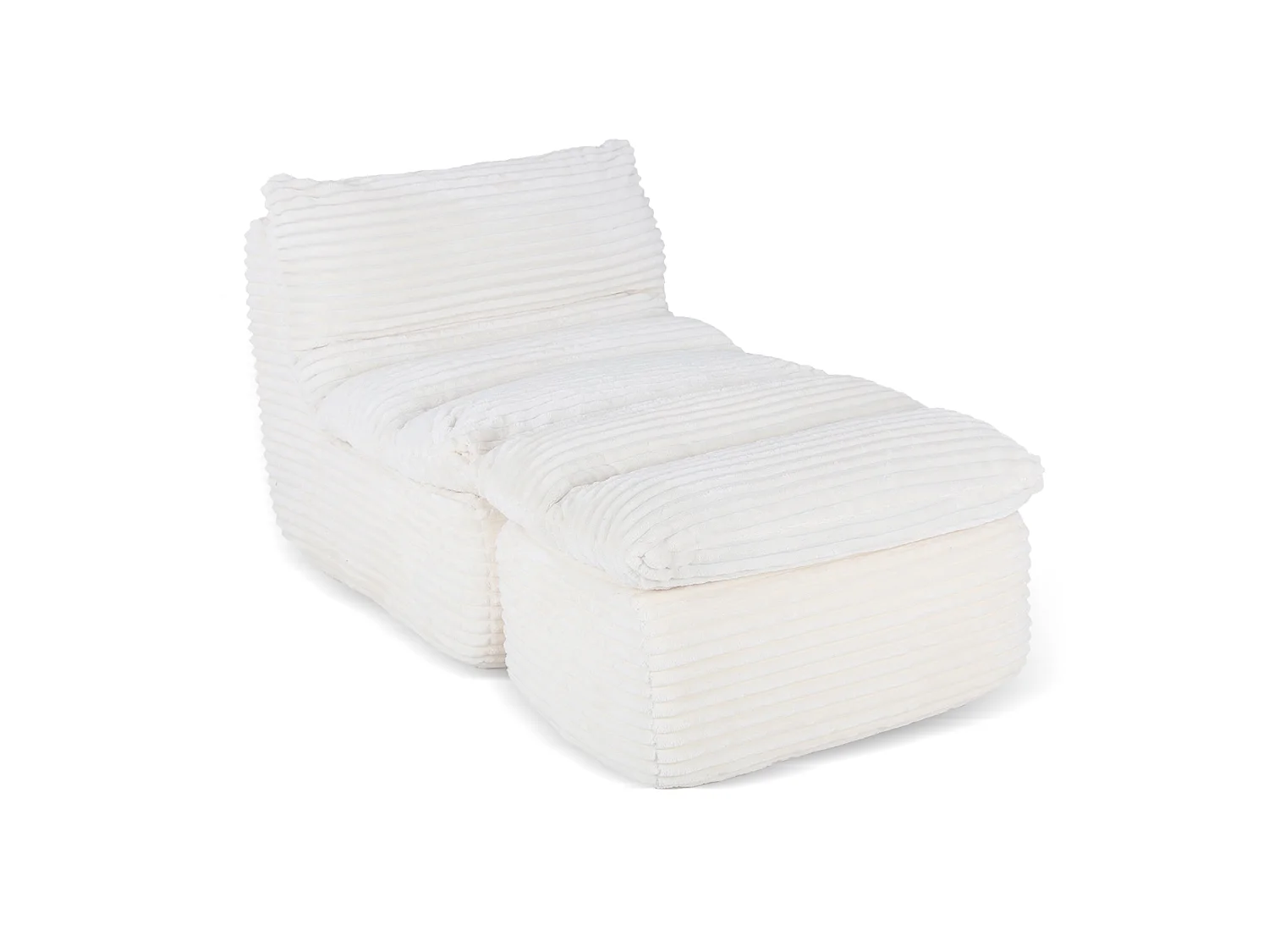 Beige relaxfauteuil, frameloos en zonder montage, ergonomisch met voetensteun, traagschuim met hoge dichtheid