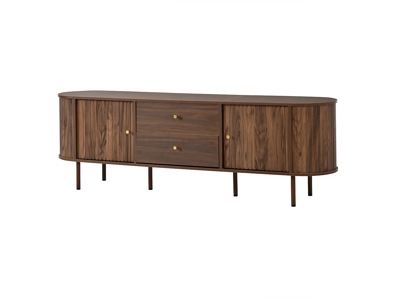 TV-Möbel oval 180x40x58 cm - mit 2 Türen und 2 Schubladen - Holzoptik - geeignet für TV bis 75 Zoll - MDF - Braun