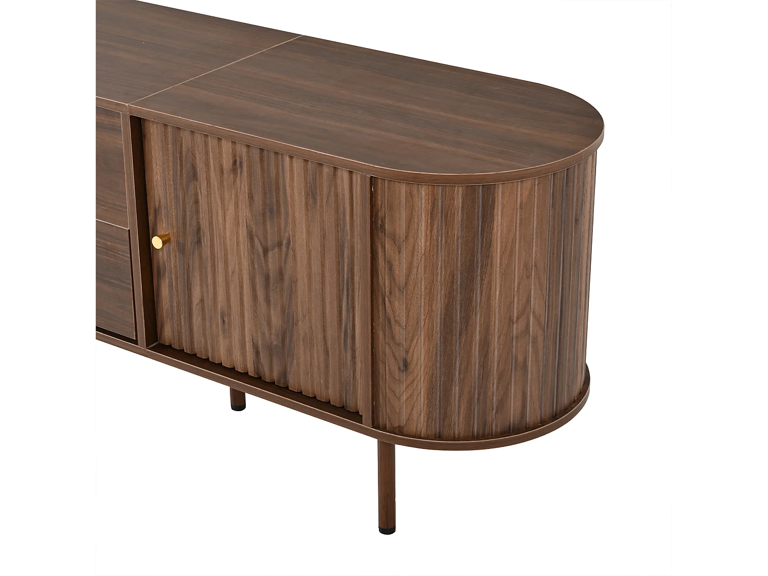 TV-Möbel oval 180x40x58 cm - mit 2 Türen und 2 Schubladen - Holzoptik - geeignet für TV bis 75 Zoll - MDF - Braun