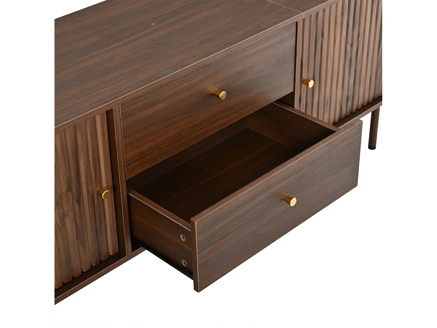 TV-Möbel oval 180x40x58 cm - mit 2 Türen und 2 Schubladen - Holzoptik - geeignet für TV bis 75 Zoll - MDF - Braun