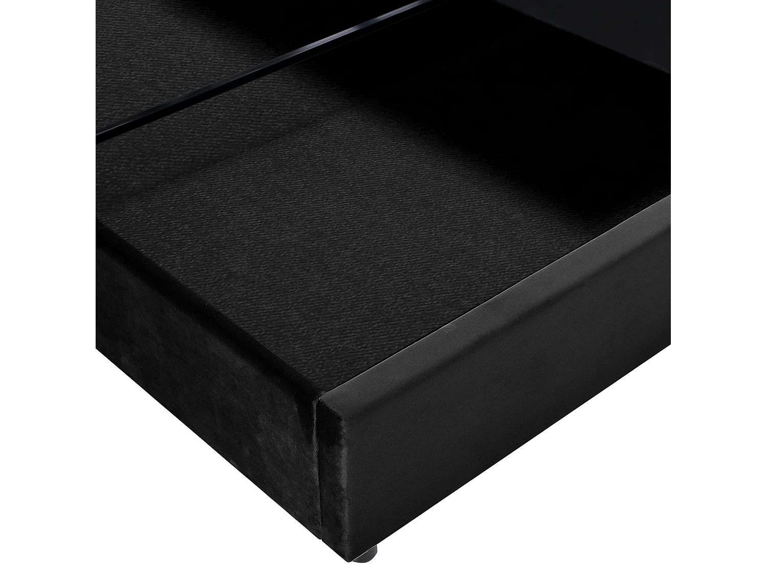 Lit double hydraulique capitonné 140x200, tête réglable, sommier métal, velours, rangement, noir (sans matelas).