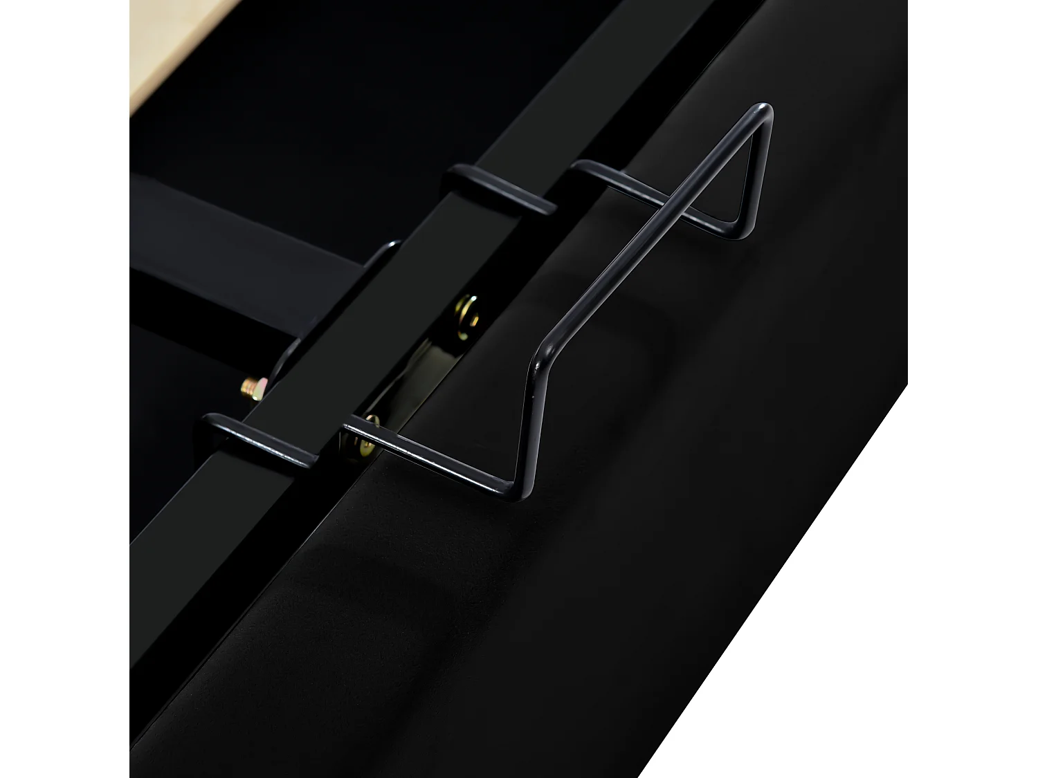 Lit double hydraulique capitonné 140x200, tête réglable, sommier métal, velours, rangement, noir (sans matelas).