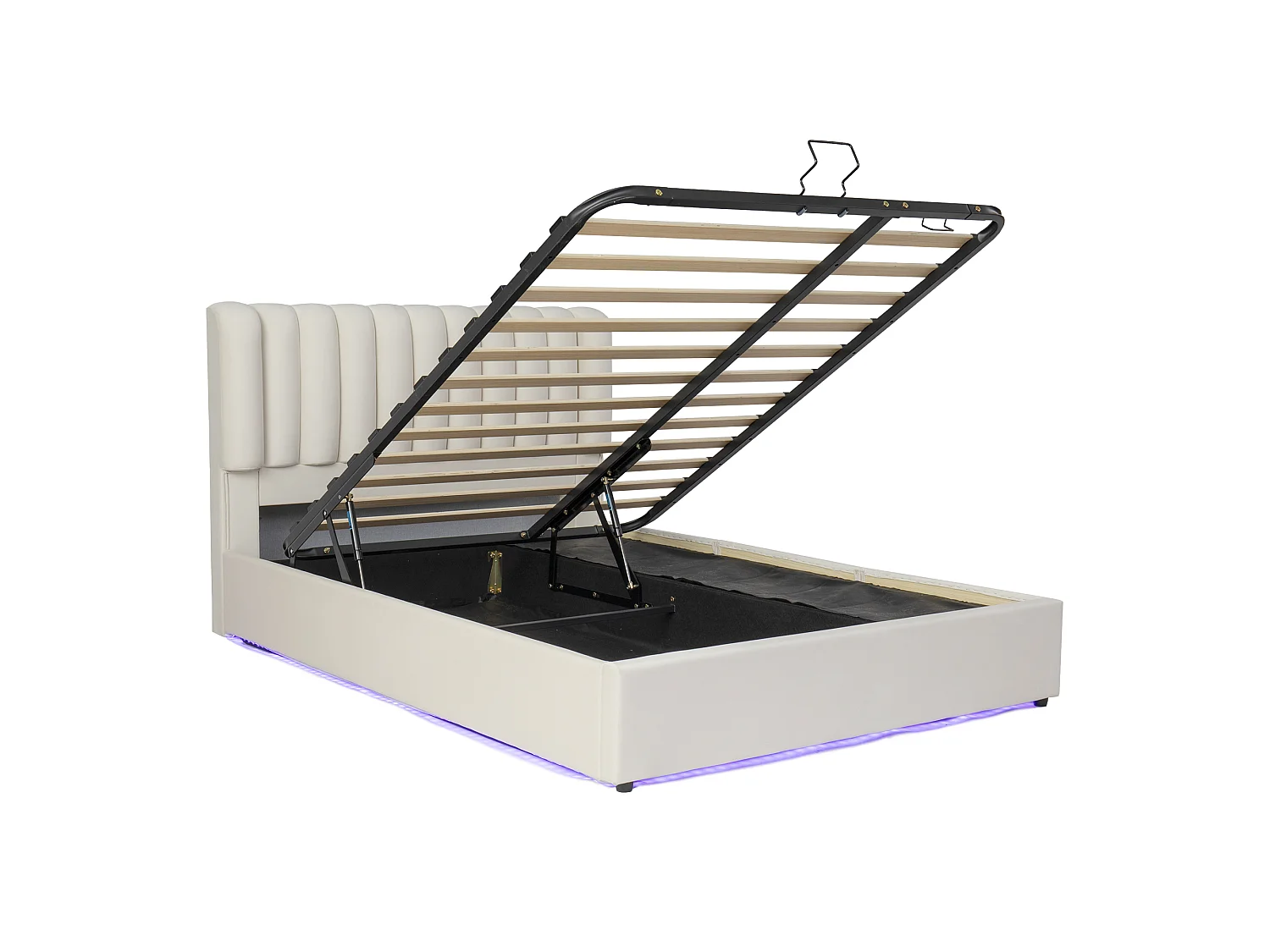 Lådbädd med vaddering 140x200cm - med 3 lådor och en LED-ljuslist - stor innerplats i sängen - sammetstyg - Beige (utan madrass)