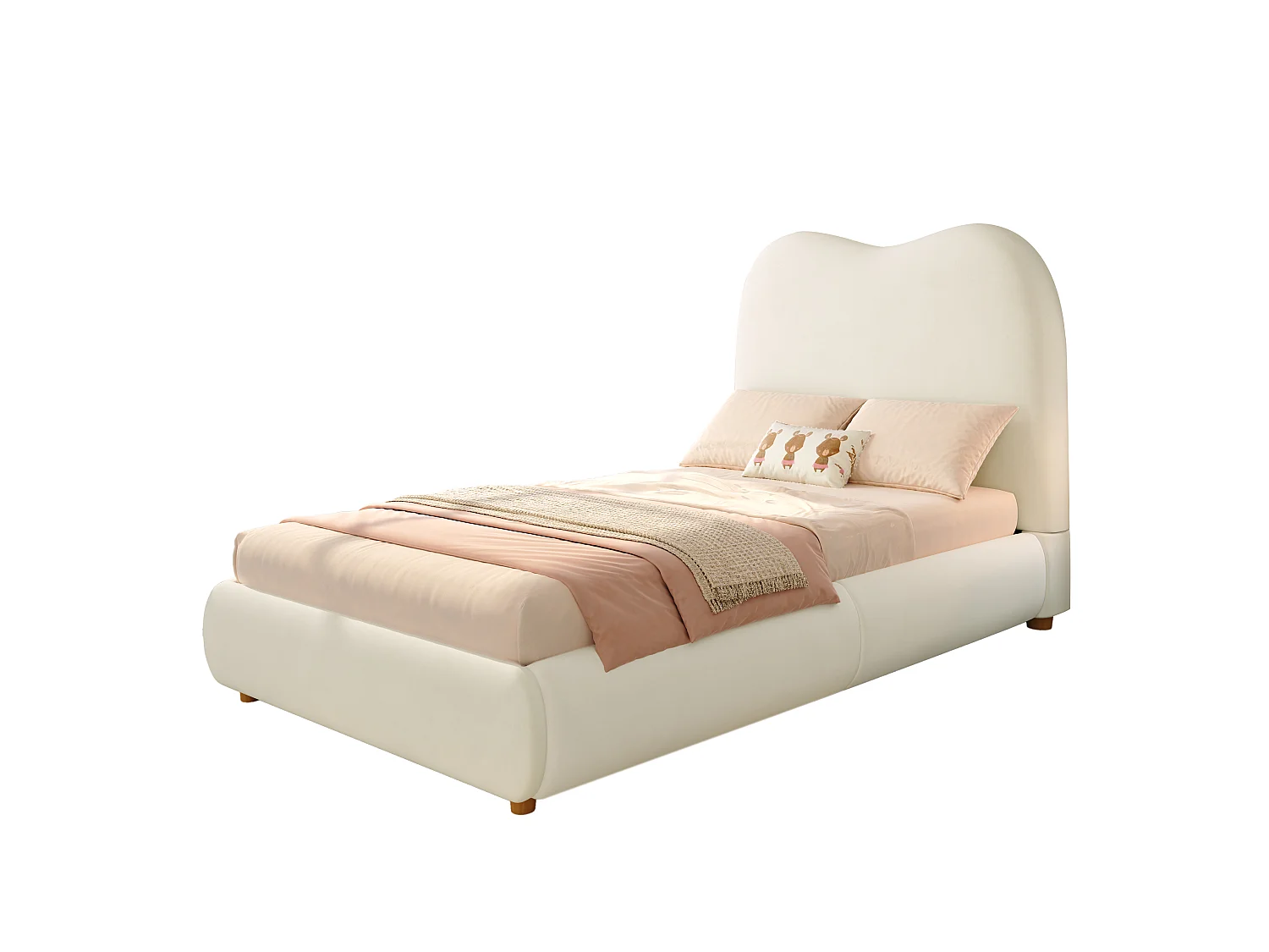 Children's bed with storage 90 x 200 cm - With upholstered headboard - Storage under the bed - Velvet - Beige (mattress not included)