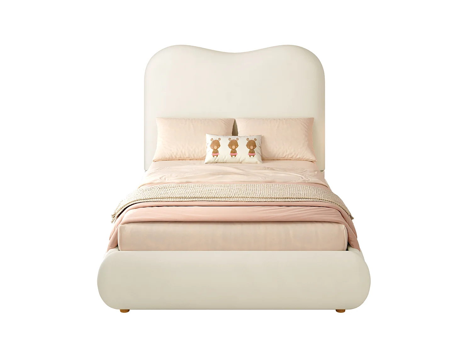 Children's bed with storage 90 x 200 cm - With upholstered headboard - Storage under the bed - Velvet - Beige (mattress not included)