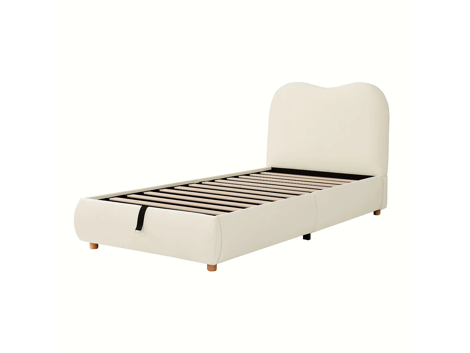 Children's bed with storage 90 x 200 cm - With upholstered headboard - Storage under the bed - Velvet - Beige (mattress not included)