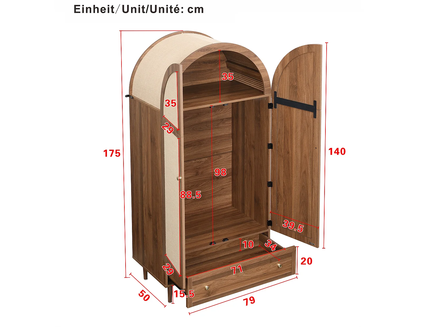Armoire à tiroirs, portes bois lin, grand rangement, armoire chambre, rangement moderne.