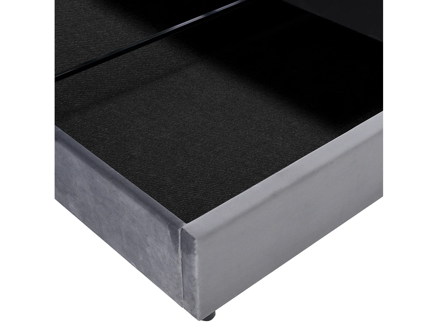 Lit double hydraulique capitonné 140x200, tête réglable, sommier métal, velours, rangement, gris (sans matelas).