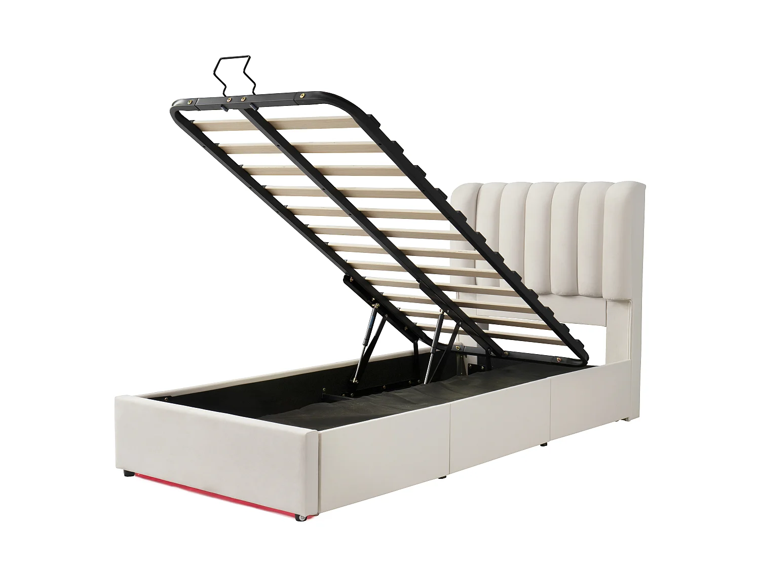 Lådbädd med stoppning 90x200cm - med 3 lådor och en LED-ljuslist - stor innerplats i sängen - sammetstyg - Beige (utan madrass)