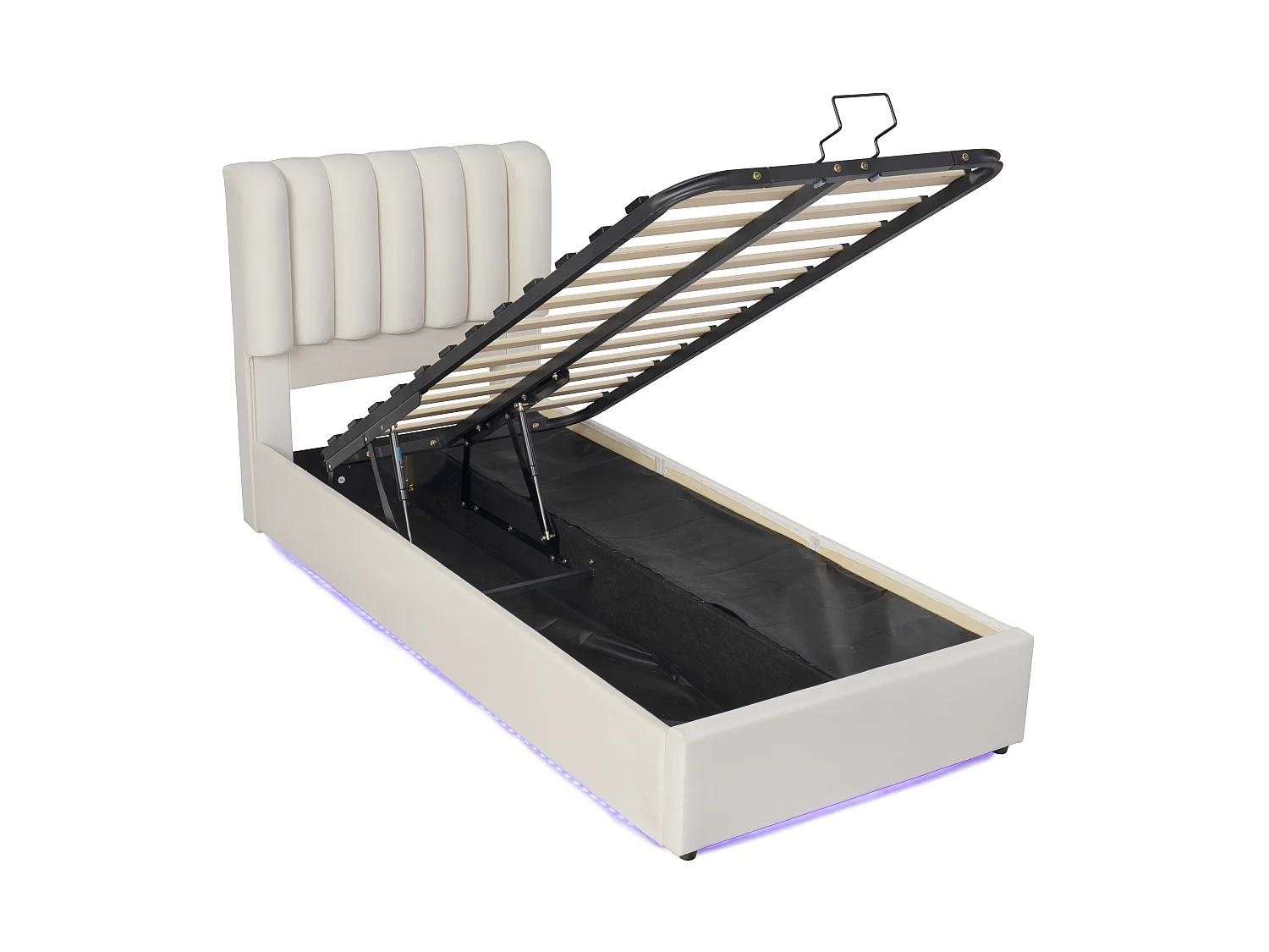 Lådbädd med stoppning 90x200cm - med 3 lådor och en LED-ljuslist - stor innerplats i sängen - sammetstyg - Beige (utan madrass)