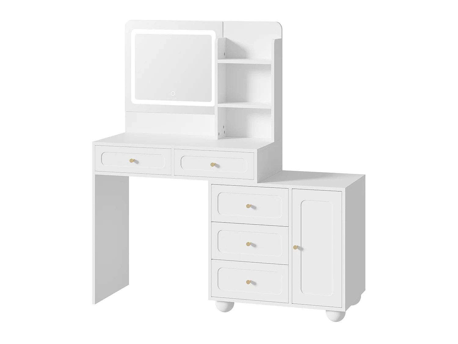 Witte kaptafel met LED-spiegel en 5 lades - MDF-hout