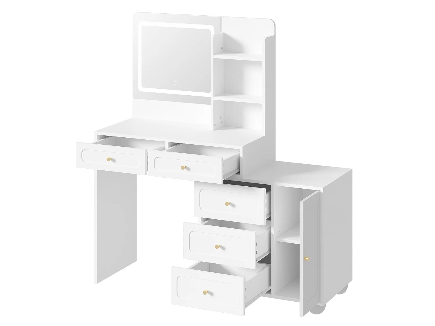 Witte kaptafel met LED-spiegel en 5 lades - MDF-hout